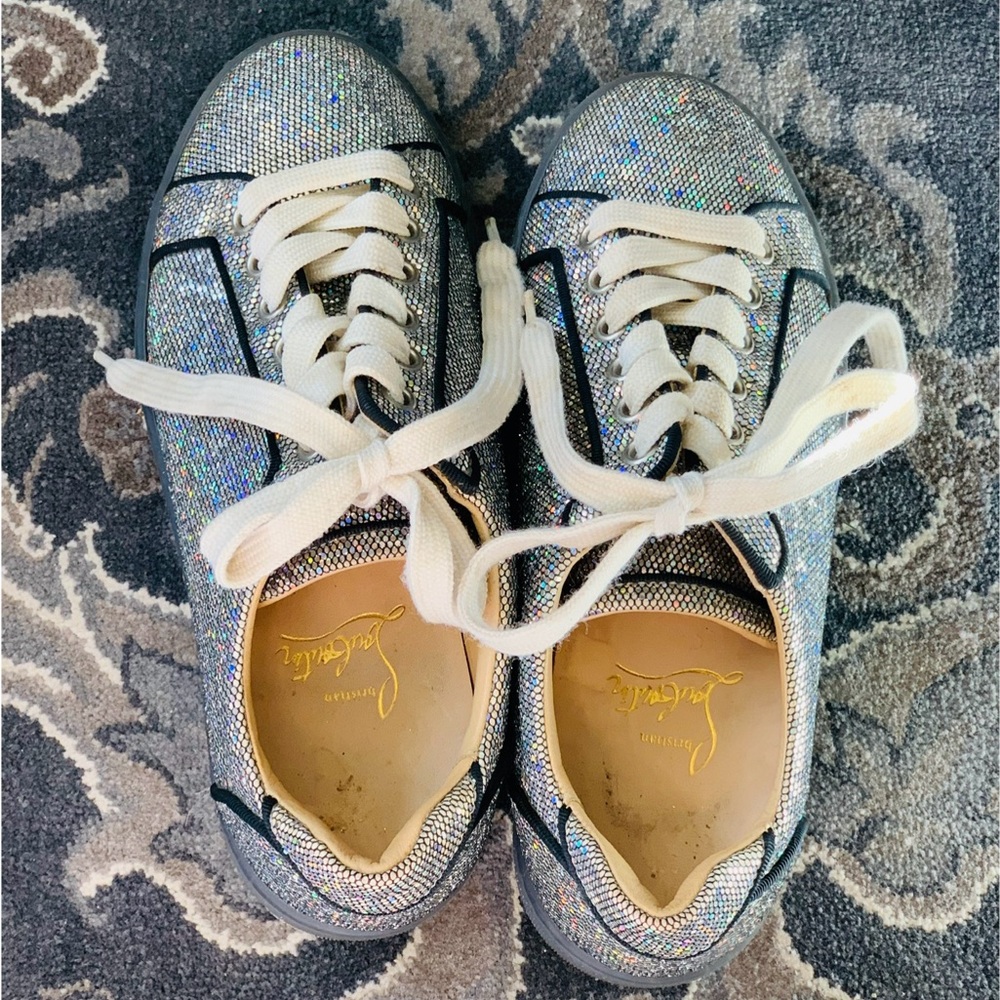 CHRISTIAN LOUBOUTIN Seava Glitter Disco Ball Flat Sneakers  Size 3.5